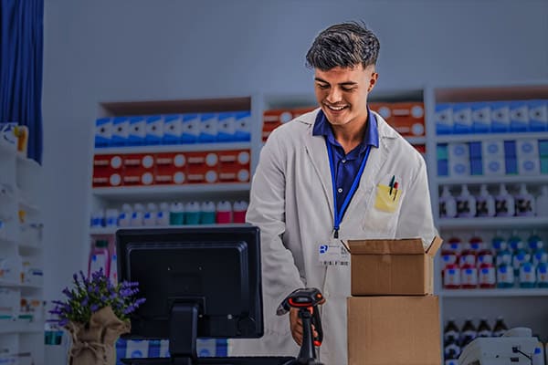 Un joven trabajando en una farmacia gracias a los programas de la CET.